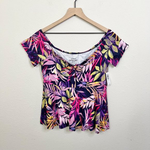 Torrid Women's Babydoll Super Soft Tie Front Off Shoulder Top Cropped Size 3X - Picture 3 of 12